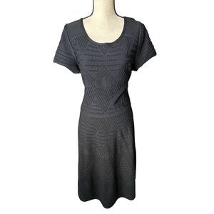 Talbots Black Knit Geometric Textured Short Sleeve A-Line Little Black Dress 1X